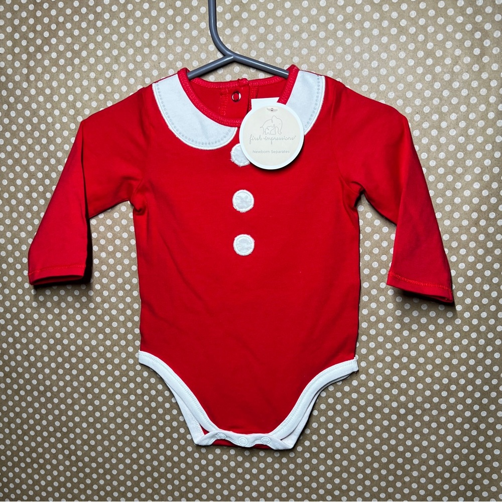 NWT First Impressions Embroidered Mrs Claus Long Sleeve Bodysuit Fuzzy “Buttons”